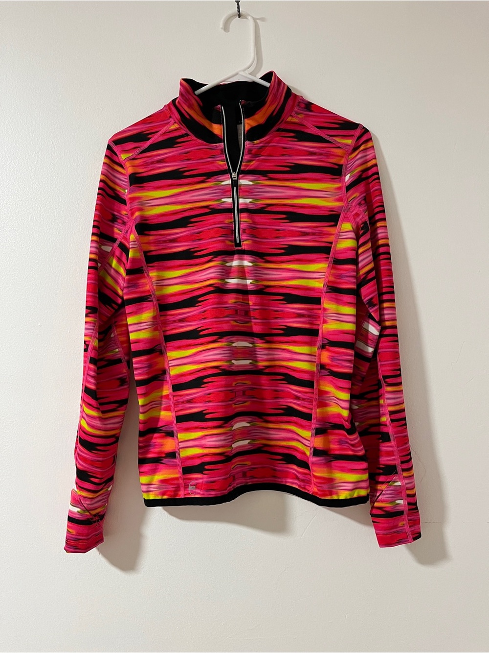 Lauren Ralph Lauren Women’s Hot Pink Multi-Stripe Quarter Zip Athletic Sweater